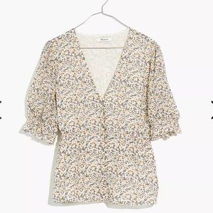 Madewell Floral Silk V-Neck Peplum Popover Top